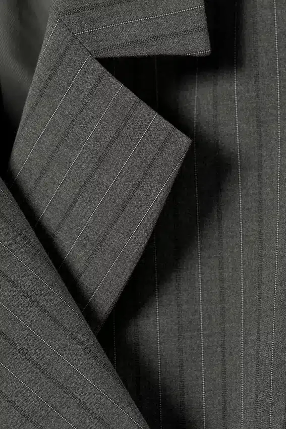 Double-Breasted Suiting Blazer – Striped Dark Grey Melange Double-Breasted Suiting Blazer – Striped Dark Grey Melange