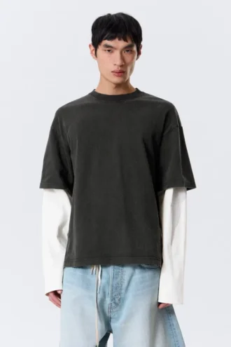 Double-Layered Cotton T-Shirt – Black & White
