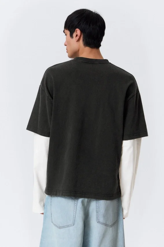 Double-Layered Cotton T-Shirt – Black & White Double-Layered Cotton T-Shirt – Black & White