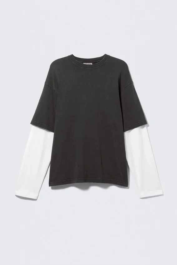 Double-Layered Cotton T-Shirt – Black & White Double-Layered Cotton T-Shirt – Black & White
