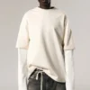 Double-Layered Cotton T-Shirt – Light Beige & White Double-Layered Cotton T-Shirt – Light Beige & White
