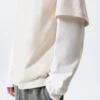 Double-Layered Cotton T-Shirt – Light Beige & White Double-Layered Cotton T-Shirt – Light Beige & White