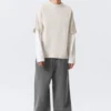 Double-Layered Cotton T-Shirt – Light Beige & White Double-Layered Cotton T-Shirt – Light Beige & White