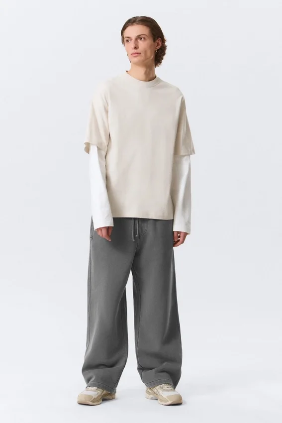 Double-Layered Cotton T-Shirt – Light Beige & White Double-Layered Cotton T-Shirt – Light Beige & White