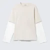 Double-Layered Cotton T-Shirt – Light Beige & White Double-Layered Cotton T-Shirt – Light Beige & White