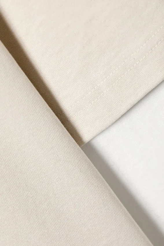 Double-Layered Cotton T-Shirt – Light Beige & White Double-Layered Cotton T-Shirt – Light Beige & White