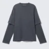 Double-Layered Cotton T-Shirt – Washed Dark Blue Double-Layered Cotton T-Shirt – Washed Dark Blue