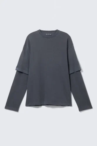 Double-Layered Cotton T-Shirt – Washed Dark Blue
