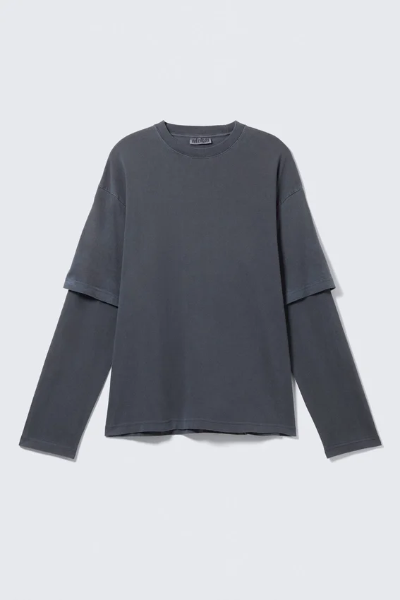 Double-Layered Cotton T-Shirt – Washed Dark Blue Double-Layered Cotton T-Shirt – Washed Dark Blue