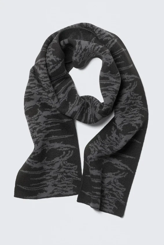 Double Layered Jacquard-Knit Scarf – Black Double Layered Jacquard-Knit Scarf – Black
