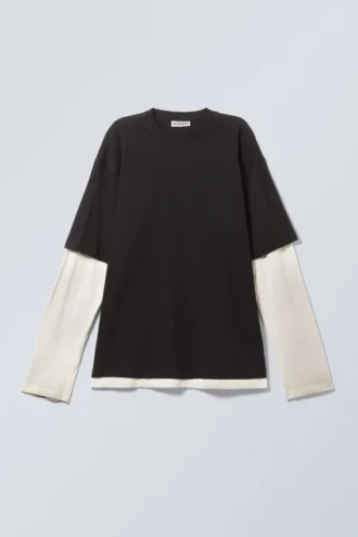 Double-Layered Long-Sleeved T-Shirt – Black & White