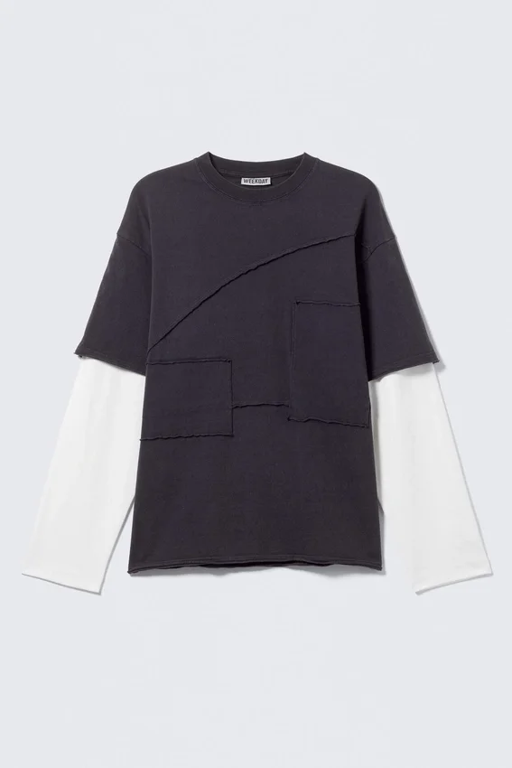 Double Layered Panelled T-Shirt – Black & White Double Layered Panelled T-Shirt – Black & White