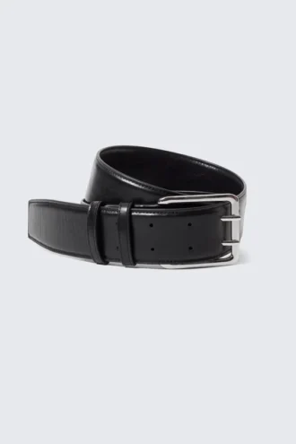Double Prong Faux Leather Belt – Black