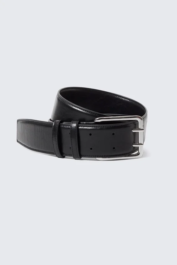 Double Prong Faux Leather Belt – Black Double Prong Faux Leather Belt – Black