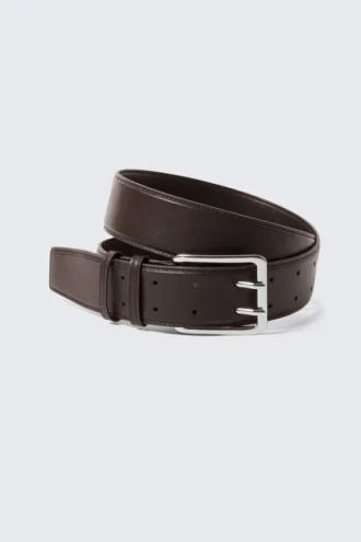 Double Prong Faux Leather Belt – Dark Brown