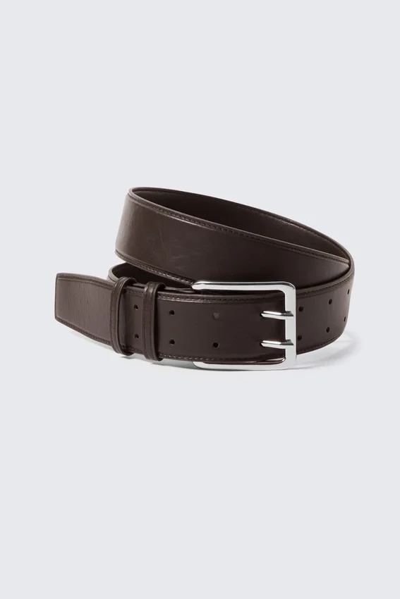 Double Prong Faux Leather Belt – Dark Brown Double Prong Faux Leather Belt – Dark Brown