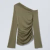 Drape Asymmetric Lyocell Top – Dusty Khaki Green Drape Asymmetric Lyocell Top – Dusty Khaki Green