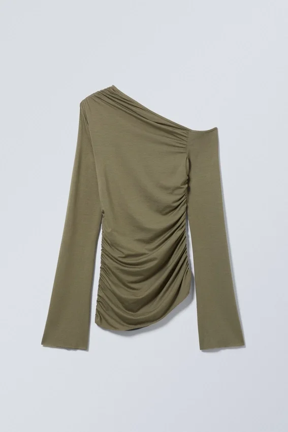 Drape Asymmetric Lyocell Top – Dusty Khaki Green Drape Asymmetric Lyocell Top – Dusty Khaki Green