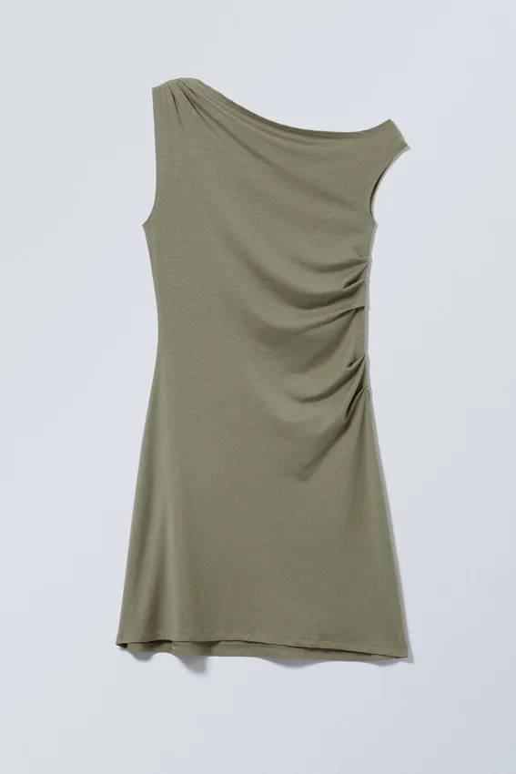 Drape Mini Dress – Dusty Khaki Green Drape Mini Dress – Dusty Khaki Green