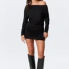 Draped Asymmetric Long-Sleeved Mini Dress – Black Draped Asymmetric Long-Sleeved Mini Dress – Black