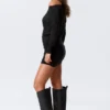Draped Asymmetric Long-Sleeved Mini Dress – Black Draped Asymmetric Long-Sleeved Mini Dress – Black