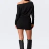 Draped Asymmetric Long-Sleeved Mini Dress – Black Draped Asymmetric Long-Sleeved Mini Dress – Black