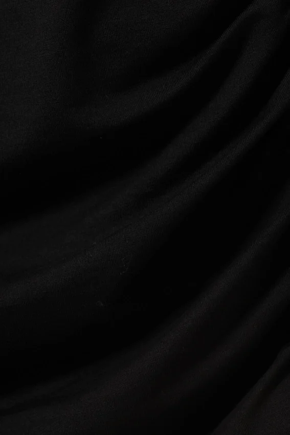 Draped Asymmetric Long-Sleeved Mini Dress – Black Draped Asymmetric Long-Sleeved Mini Dress – Black
