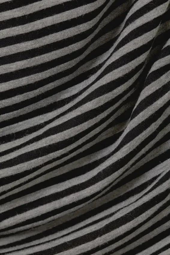 Draped Asymmetric Long-Sleeved Mini Dress – Black & Grey Stripes Draped Asymmetric Long-Sleeved Mini Dress – Black & Grey Stripes