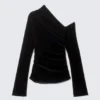 Draped Asymmetric Velvet Mesh Top – Black Draped Asymmetric Velvet Mesh Top – Black