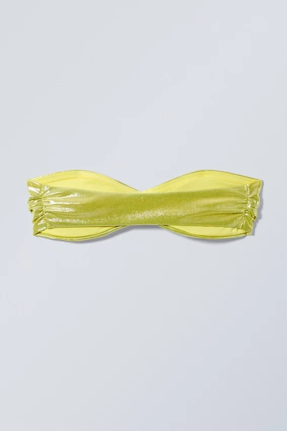 Draped Bandeau Bikini Top – Shiny Yellow Draped Bandeau Bikini Top – Shiny Yellow
