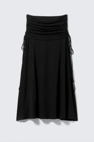 Draped Drawstring Maxi Skirt – Black