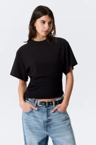 Draped Fitted T-Shirt – Black