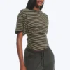 Draped Fitted T-Shirt – Dark Grey Stripe Draped Fitted T-Shirt – Dark Grey Stripe