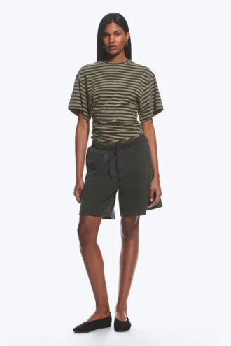 Draped Fitted T-Shirt – Dark Grey Stripe