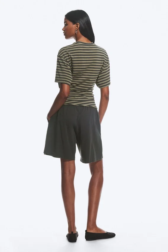 Draped Fitted T-Shirt – Dark Grey Stripe Draped Fitted T-Shirt – Dark Grey Stripe