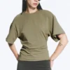 Draped Fitted T-Shirt – Dusty Khaki Green Draped Fitted T-Shirt – Dusty Khaki Green