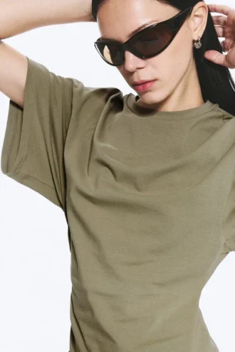 Draped Fitted T-Shirt – Dusty Khaki Green