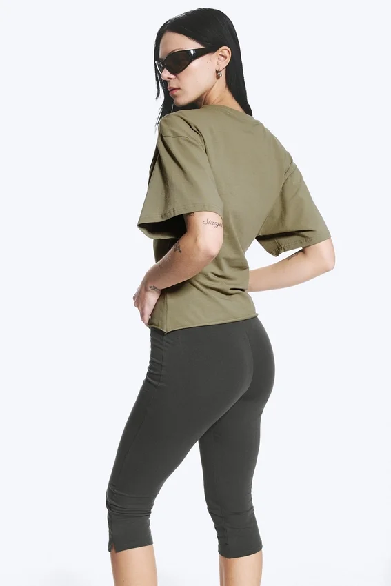 Draped Fitted T-Shirt – Dusty Khaki Green Draped Fitted T-Shirt – Dusty Khaki Green