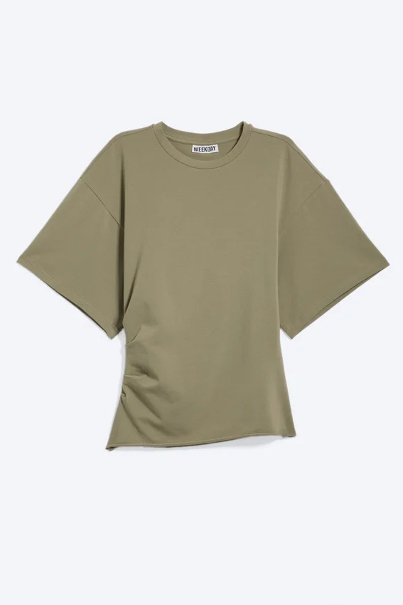 Draped Fitted T-Shirt – Dusty Khaki Green Draped Fitted T-Shirt – Dusty Khaki Green
