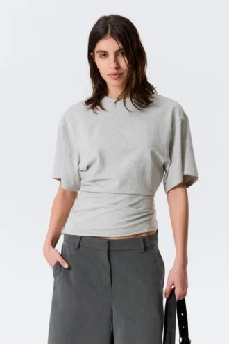 Draped Fitted T-Shirt – Grey Melange