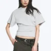 Draped Fitted T-Shirt – Grey Melange Draped Fitted T-Shirt – Grey Melange