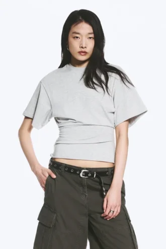 Draped Fitted T-Shirt – Grey Melange