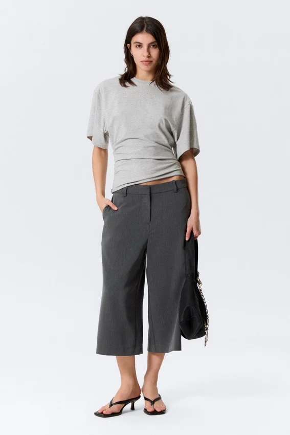 Draped Fitted T-Shirt – Grey Melange Draped Fitted T-Shirt – Grey Melange