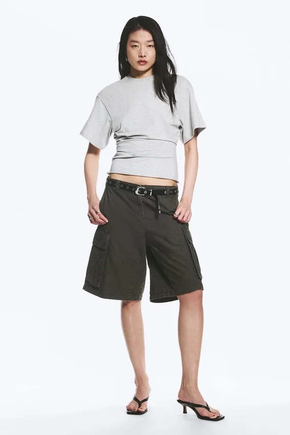 Draped Fitted T-Shirt – Grey Melange Draped Fitted T-Shirt – Grey Melange