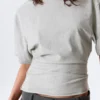 Draped Fitted T-Shirt – Grey Melange Draped Fitted T-Shirt – Grey Melange