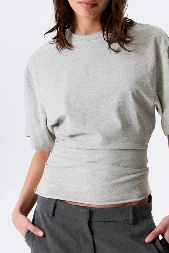 Draped Fitted T-Shirt – Grey Melange Draped Fitted T-Shirt – Grey Melange