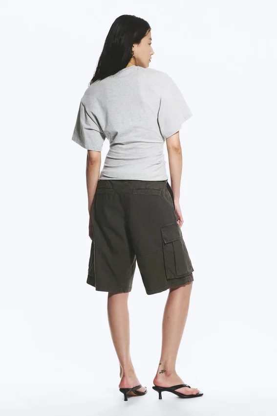 Draped Fitted T-Shirt – Grey Melange Draped Fitted T-Shirt – Grey Melange