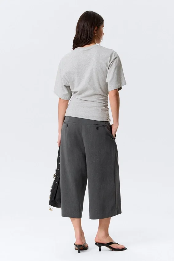 Draped Fitted T-Shirt – Grey Melange Draped Fitted T-Shirt – Grey Melange