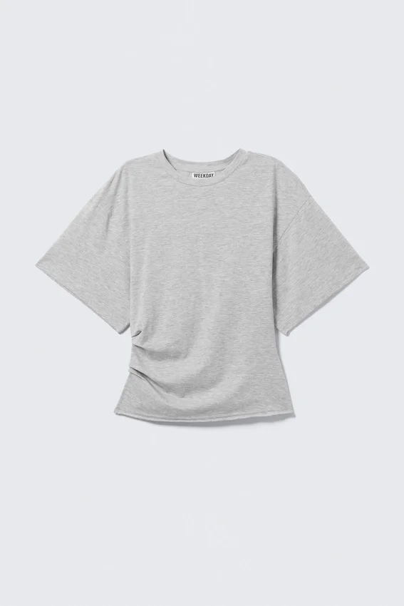 Draped Fitted T-Shirt – Grey Melange Draped Fitted T-Shirt – Grey Melange
