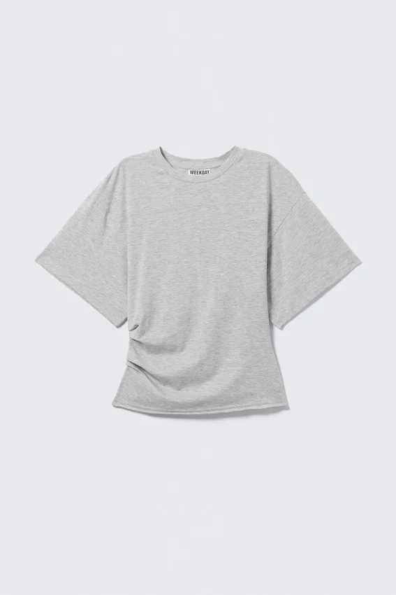 Draped Fitted T-Shirt – Grey Melange Draped Fitted T-Shirt – Grey Melange